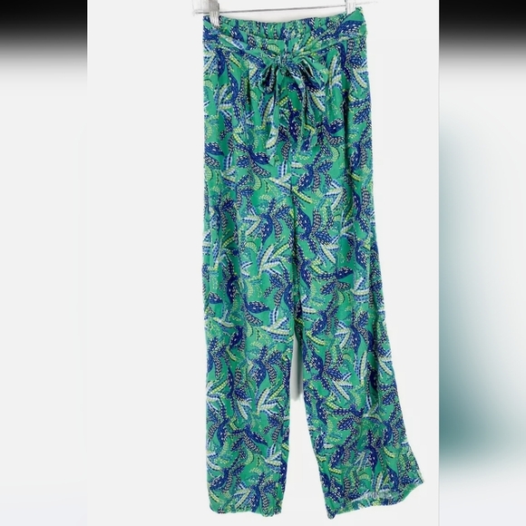NWOT-Linen Blend Tropical Print Cropped Wide-Leg Pants-Medium - Picture 1 of 6